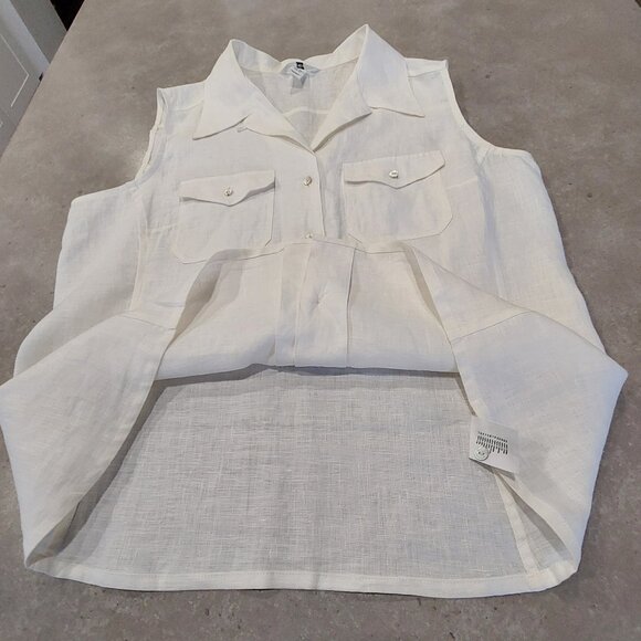 H&M Women's 100% Linen White Button Down Sleeveless Blouse w/Pockets - Size 16 - Picture 8 of 10